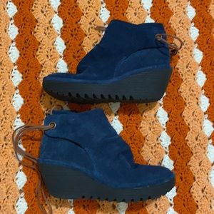 Fly London Blue Wedge Tie Yebi Boots Sz 38